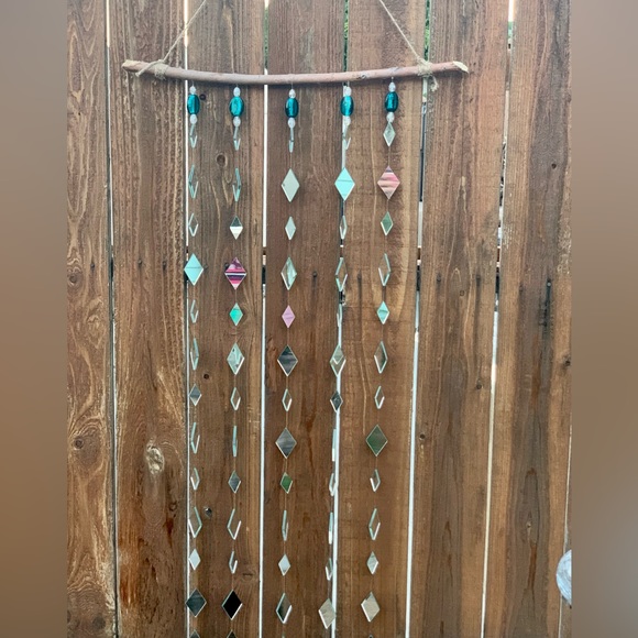 Mirrors & Teal Glass Beads Wind Chime Sun Catcher - Picture 6 of 16